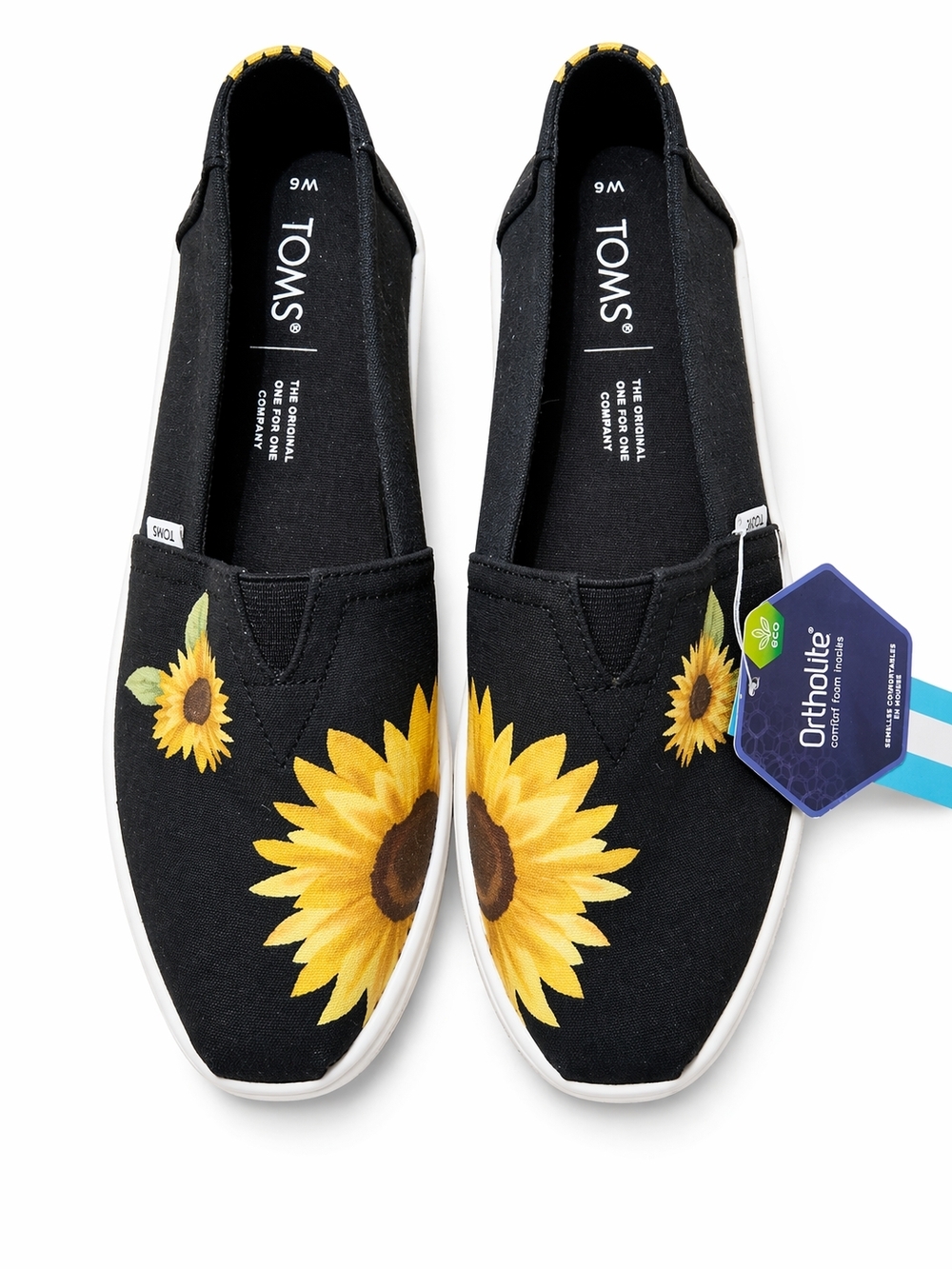 TOMS Sunshine On Sunflower Slip-On Sneakers NWT 6W Wide Black Floral Comfort - Picture 3 of 11